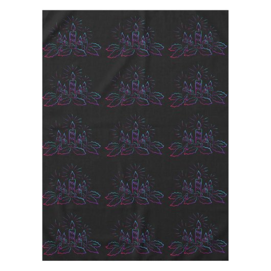 Eleganter Weihnachtskranz und Kerzenneon schwarz Tischdecke (Vorderseite)