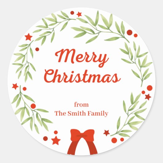 Eleganter Weihnachtskranz und Sterne Runder Aufkleber (Vorderseite)