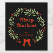 Eleganter Weihnachtskranz und Sterne Weinetikett (Einzelnes Label)