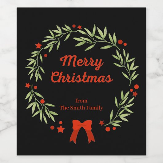 Eleganter Weihnachtskranz und Sterne Weinetikett (Einzelnes Label)