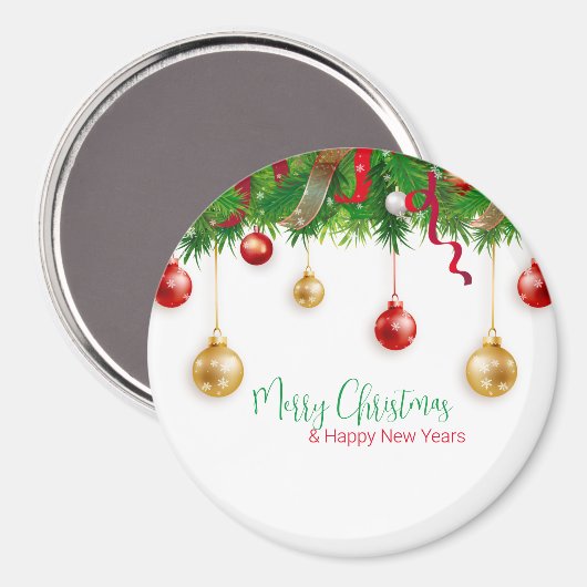 Eleganter Weihnachtskranzkarren mit Ornamenten Magnet (Vorderseite/Rückseite)