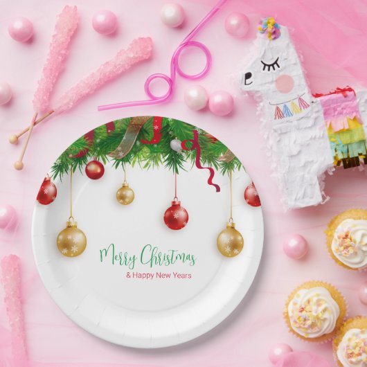 Eleganter Weihnachtskranzkarren mit Ornamenten Pappteller (Party)