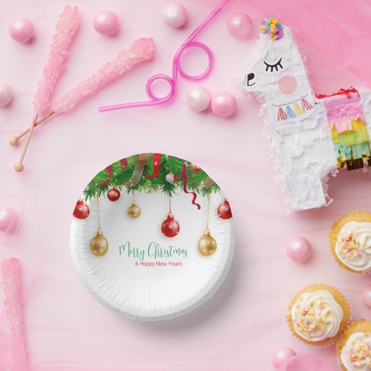 Eleganter Weihnachtskranzkarren mit Ornamenten Pappteller (Party)