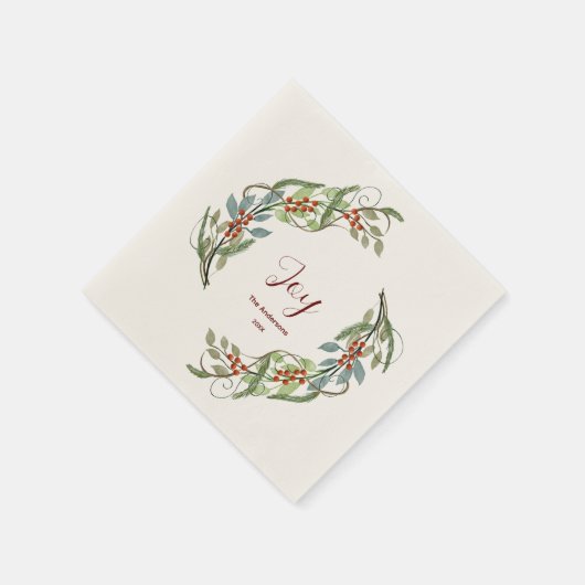 Eleganter Weihnachtskraut Personalisierter Name Serviette (Ecke)