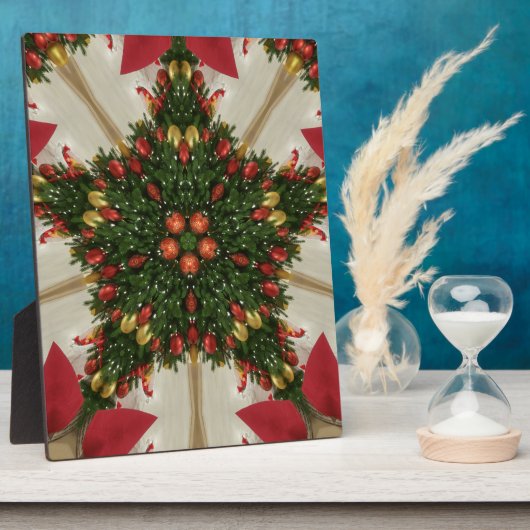 Eleganter Weihnachtskraut Rot Grün Kaleidoskopisch Fotoplatte (Seite)