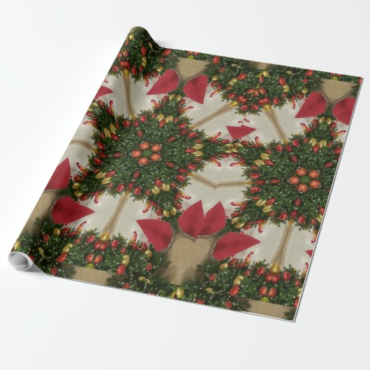 Eleganter Weihnachtskraut Rot Grün Kaleidoskopisch Geschenkpapier (Ungerollt)