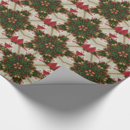 Eleganter Weihnachtskraut Rot Grün Kaleidoskopisch Geschenkpapier (Ecke)