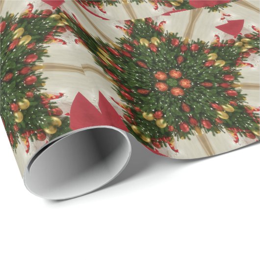 Eleganter Weihnachtskraut Rot Grün Kaleidoskopisch Geschenkpapier (Rolleneckpunkt)