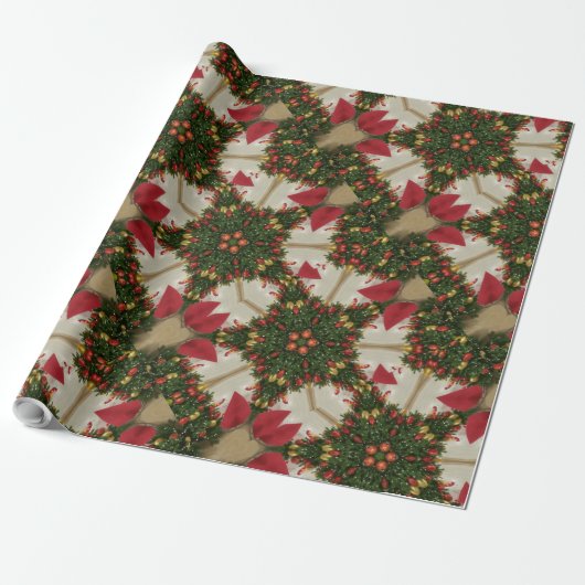Eleganter Weihnachtskraut Rot Grün Kaleidoskopisch Geschenkpapier (Ungerollt)