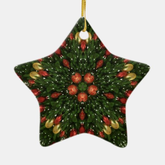 Eleganter Weihnachtskraut Rot Grün Kaleidoskopisch Keramik Ornament (Hinten)