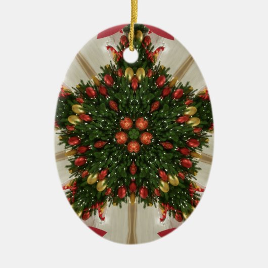 Eleganter Weihnachtskraut Rot Grün Kaleidoskopisch Keramik Ornament (Vorne)