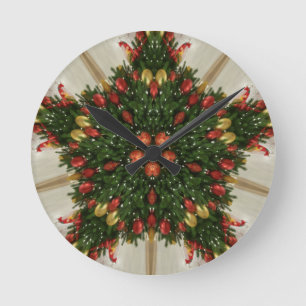 Eleganter Weihnachtskraut Rot Grün Kaleidoskopisch Runde Wanduhr