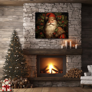 Eleganter Weihnachtsmann im Vintage-Stil mit roten Poster