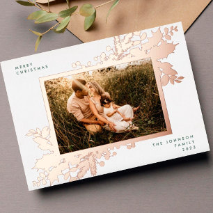 Eleganter Weihnachtsroségold-Botanik-Fotorahmen Folien Feiertagskarte