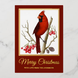 Eleganter Weihnachtsroter Kardinal Bird Folien Feiertagskarte