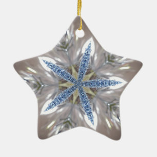 Eleganter Weihnachtsstar Shiny Blue White Keramikornament