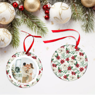 Eleganter Weihnachtsstern-Rahmen Familien-Foto-Sch Keramik Ornament