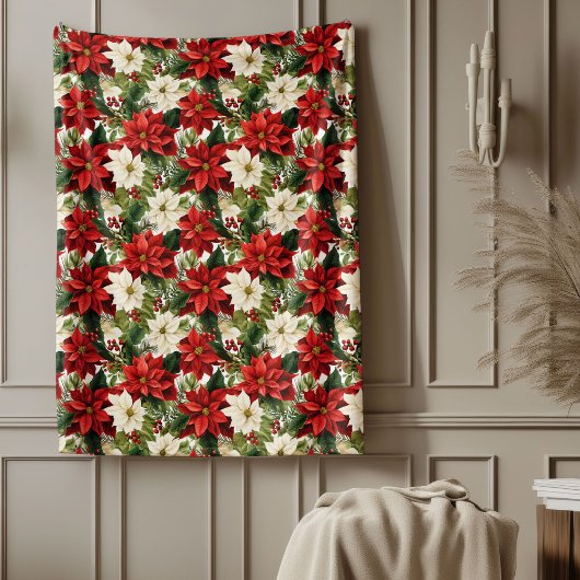 Eleganter Weihnachtsstern Rot und Weiß Fleecedecke