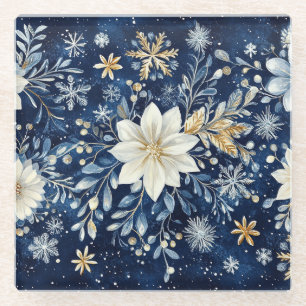 Eleganter Weihnachtsstern-Weihnachten in Blau und Glasuntersetzer