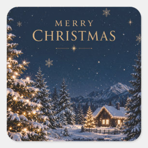 Eleganter Weihnachtsstil in Mitternachtsblau und S Quadratischer Aufkleber