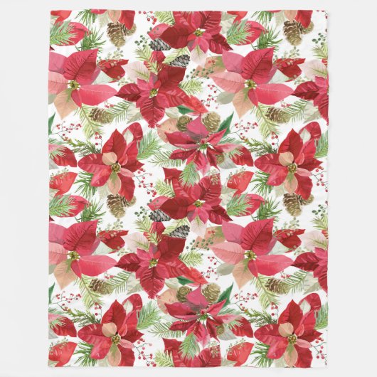 Eleganter Weihnachtsurlaub Poinsettia Pine Cone Fleecedecke (Vorderseite)