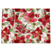 Eleganter Weihnachtsurlaub Poinsettia Pine Cone Große Geschenktüte (Vorderseite)