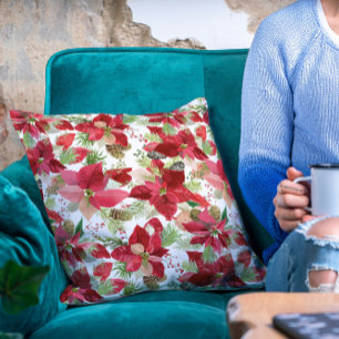 Eleganter Weihnachtsurlaub Poinsettia Pine Cone Kissen