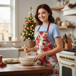 Eleganter Weihnachtsurlaub Poinsettia Pine Cone Schürze