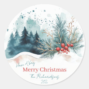 Eleganter Weihnachtswald Runder Aufkleber