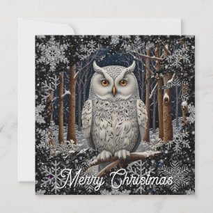 Eleganter Weihnachtsweißer Waldkauz Winterwald Karte