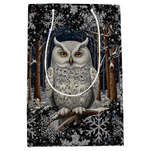Eleganter Weihnachtsweißer Waldkauz Winterwald Mittlere Geschenktüte