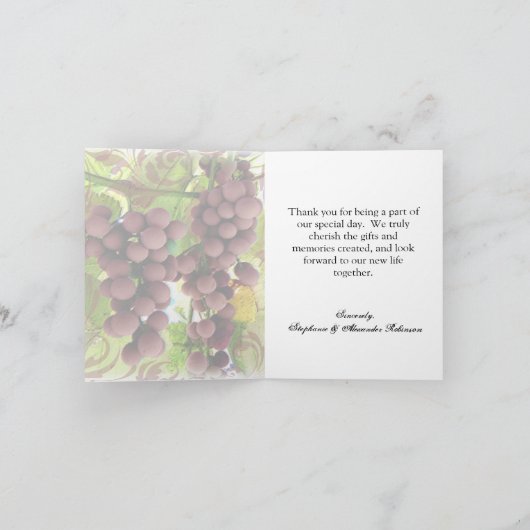Eleganter Weinberg Lila/Grüne Trauben Hochzeit Dankeskarte (Innenseite)