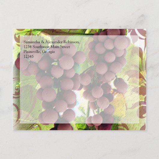 Eleganter Weinberg Lila/Grüne Trauben Save the Dat Ankündigungspostkarte (Rückseite)