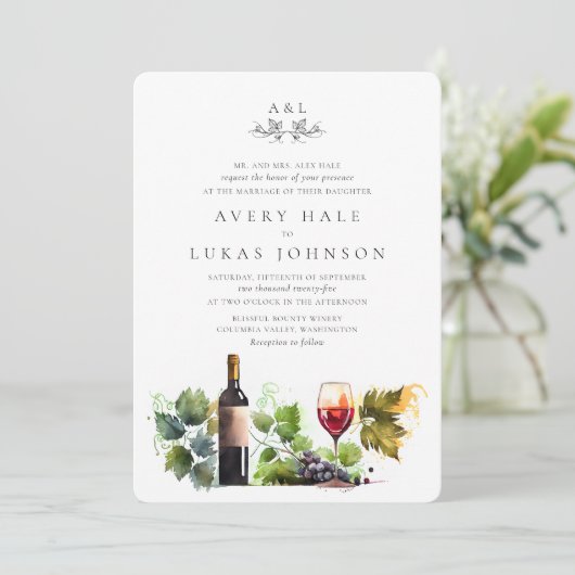 Eleganter Weingarten Einladung zur Hochzeit (Stehend Vorderseite)