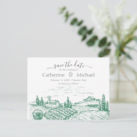 Eleganter Weingarten Hochzeit retten Datum Ankündigungspostkarte (Stehend Vorderseite)