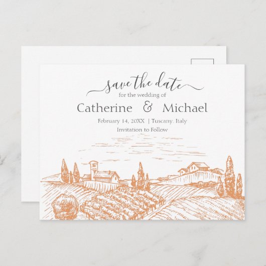 Eleganter Weingarten Hochzeit Sichern Datum Ankünd Postkarte (Vorne/Hinten)