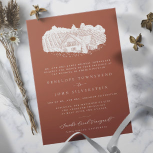 Eleganter Weingarten Zeichnend Orangefarbene feier Einladung