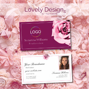 Eleganter Weinroter und Weißer Rosa Rose mit Logo Visitenkarte