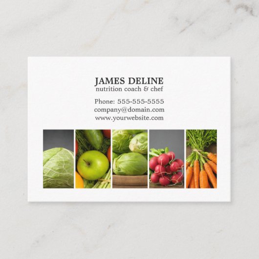 Eleganter Weiß Gemüse Ernährung Koch Visitenkarte (Vorderseite)