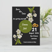 Eleganter Weißblütenzweig Save the Date Blumenzwei (Stehend Vorderseite)