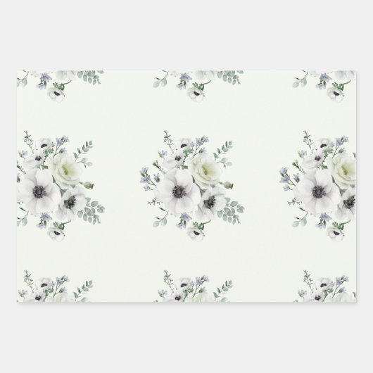 Eleganter Weißer Anemone Protea Eukalyptus Romanti Geschenkpapier Set (Vorderseite)