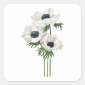 Eleganter weißer Anemonstrauß Quadratischer Aufkleber (Vorderseite)
