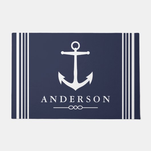 Eleganter weißer Anker | Personalisiert Fußmatte (Vorderseite)