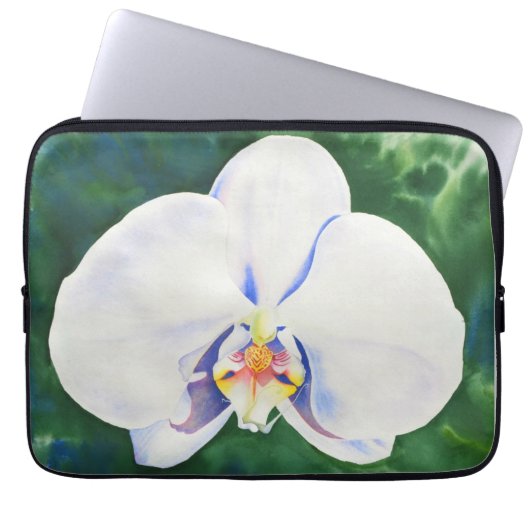 Eleganter weißer Aquarellorchid Laptopschutzhülle (Vorderseite)