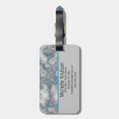 Eleganter weißer Blaue Marmor | Monogramm Custom Gepäckanhänger (Rückseite vertikal)