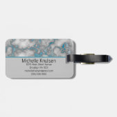 Eleganter weißer Blaue Marmor | Monogramm Custom Gepäckanhänger (Rückseite horizontal)