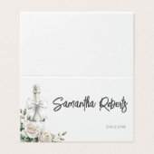Eleganter Weißer Blumenbrunch und Bubbly Platzkart (Außenseite Aufgefaltet)