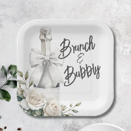Eleganter Weißer Blumenbrunch und Bubbly Stickers Pappteller