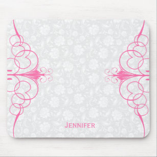 Eleganter weißer Blumendach und rosa Rahmen Mousepad