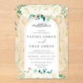 Eleganter Weißer Blumengarten Islamische Hochzeit Acryleinladungen (Vorderseite)